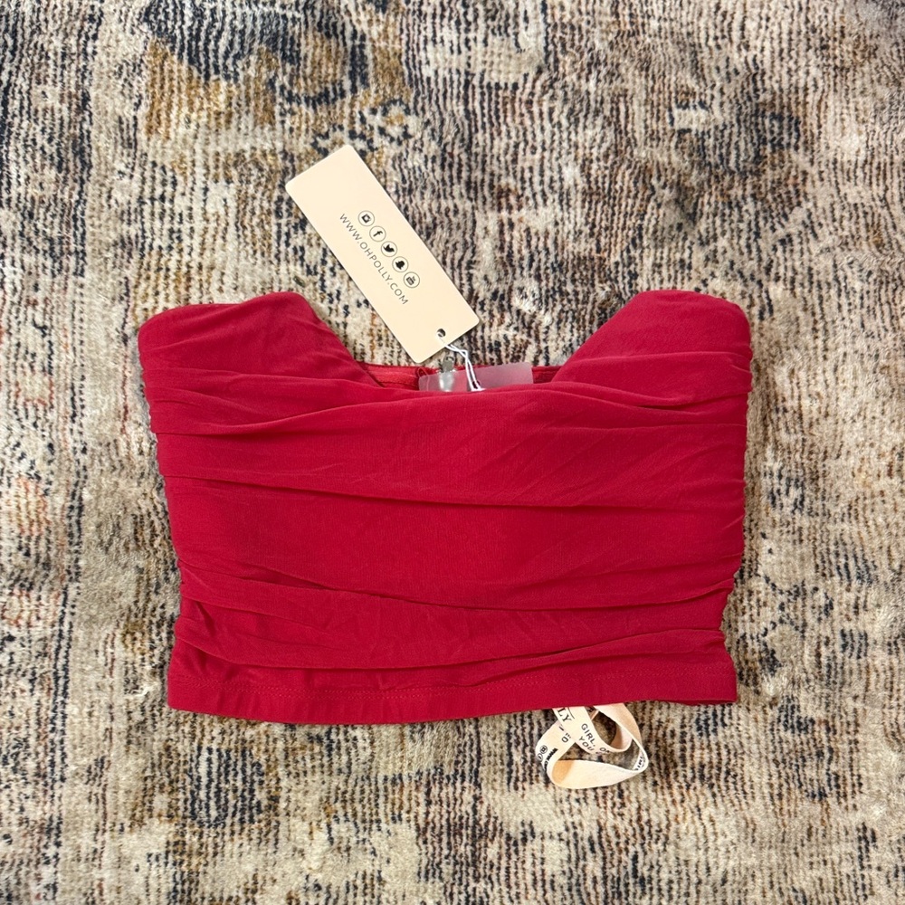 Oh Polly Red Ruched Bustier Crop Top